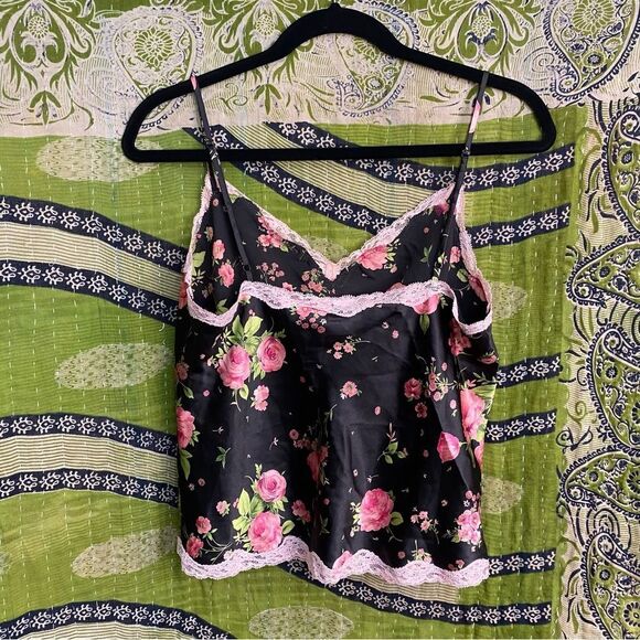 Rare Y2K Victoria’s Secret Black Floral Satin 2 Piece Pajama Set Size Medium - Picture 5 of 15